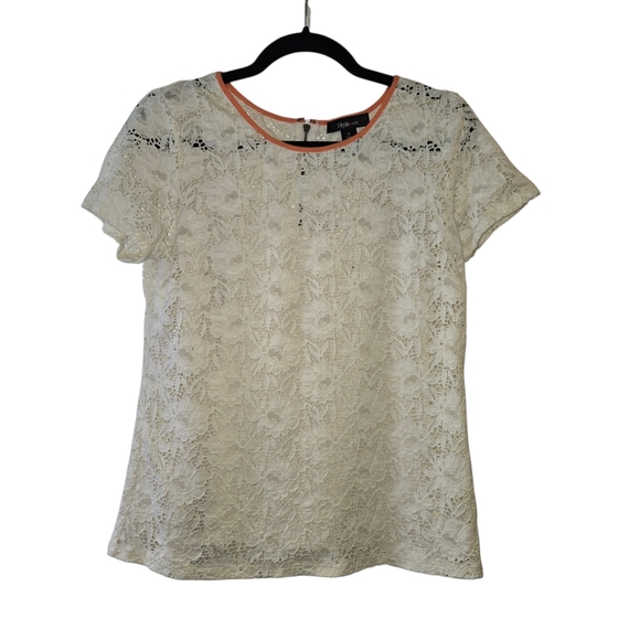 Style & Co. Tops - Style & Co Ivory Floral Lace Short Sleeve Top - Size S